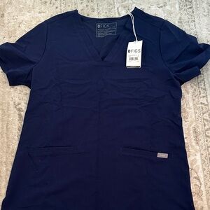Figs Navy V-Neck Medical Scrub Top